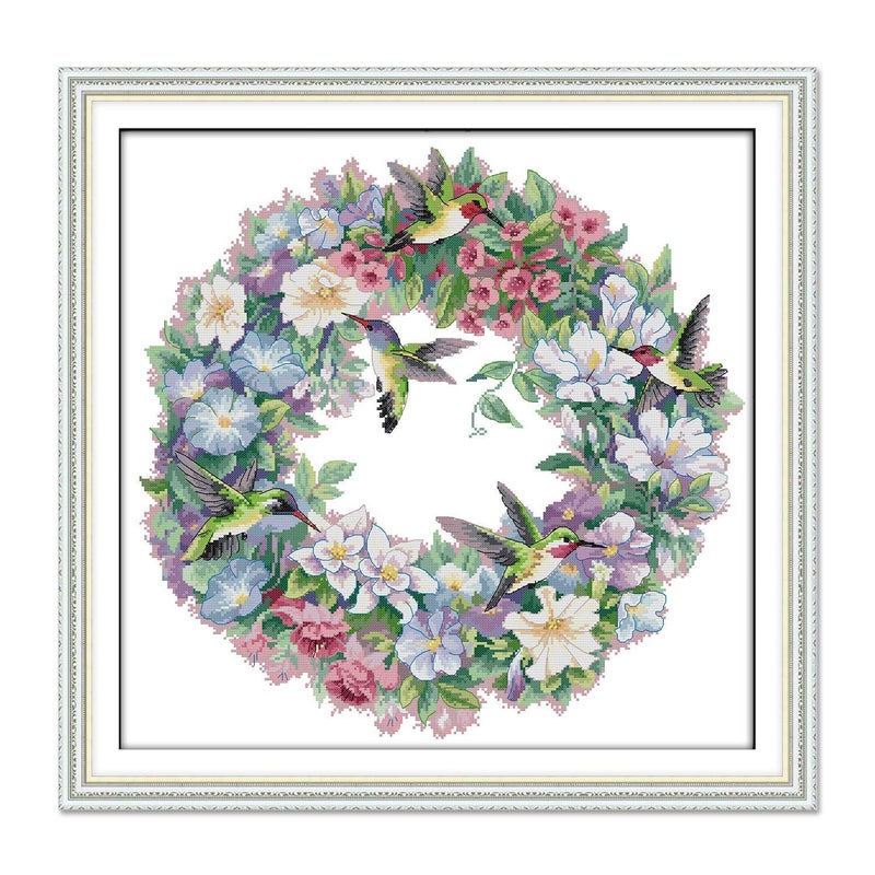 ITSTITCH Printed Cross Stitch Kits 11CT 26X25 inch 100% Cotton Holiday Gift DIY Embroidery Starter Kits Easy Patterns Embroidery for Girls Crafts DMC Stamped Supplies Needlework Art of Hummingbirds - Image 1